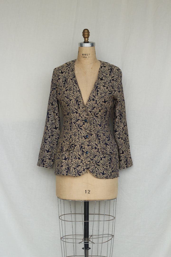 D.J. Summers Floral Floral Brassy Gold and Navy Blue Blazer