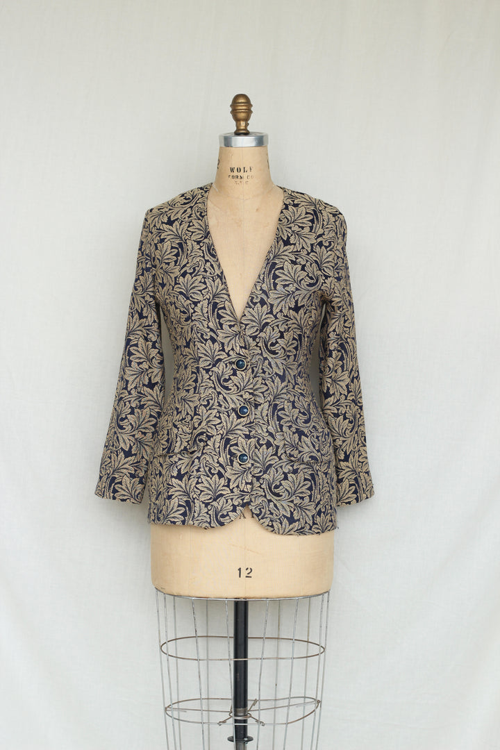 D.J. Summers Floral Floral Brassy Gold and Navy Blue Blazer