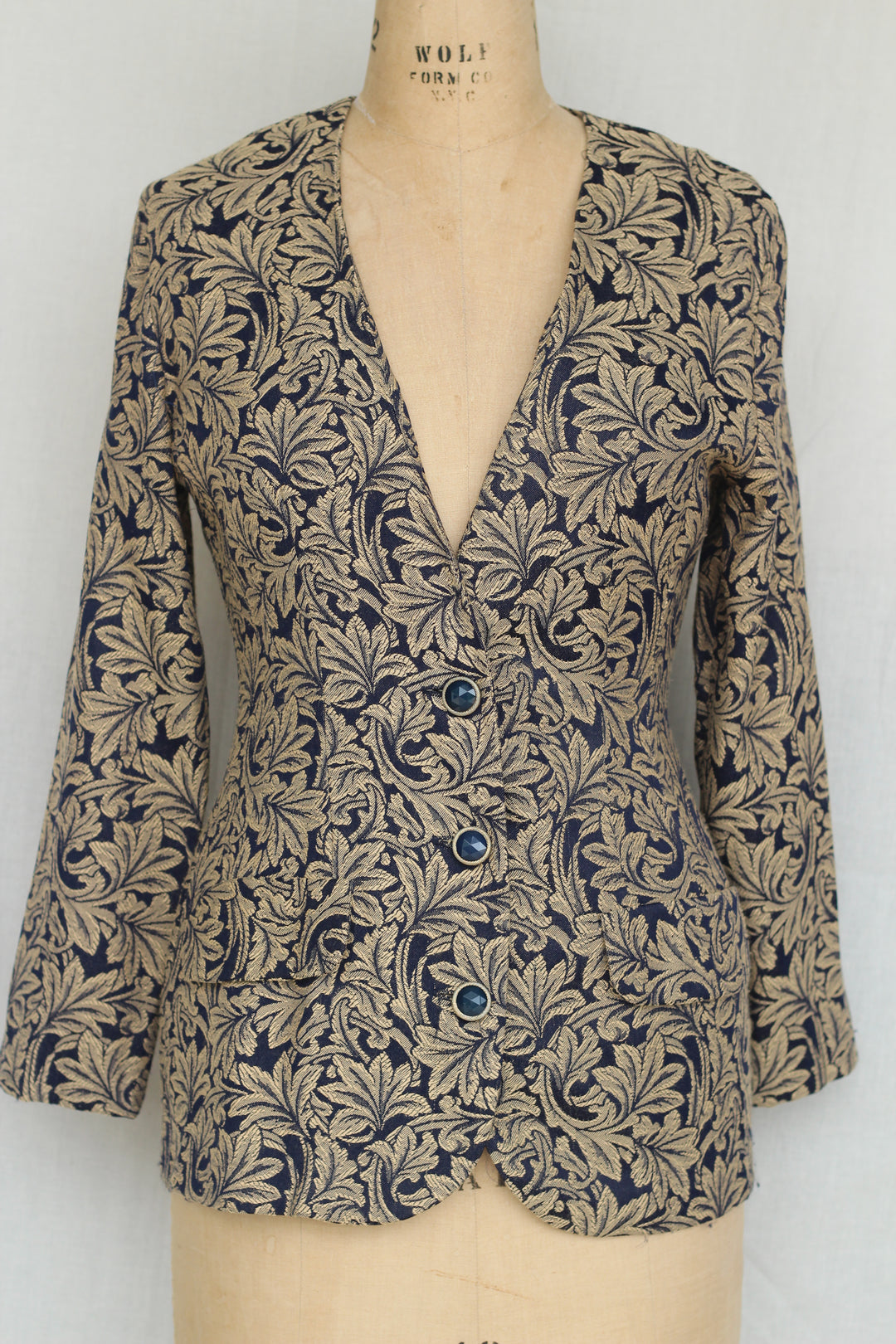 D.J. Summers Floral Floral Brassy Gold and Navy Blue Blazer