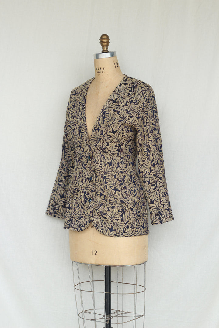 D.J. Summers Floral Floral Brassy Gold and Navy Blue Blazer