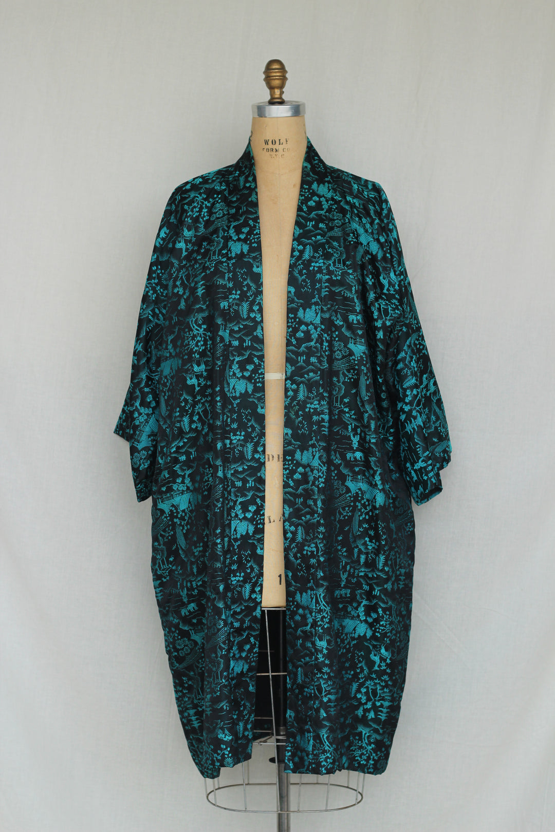 Vintage Turquoise Asian Inspired Kimono Robe Cardigan