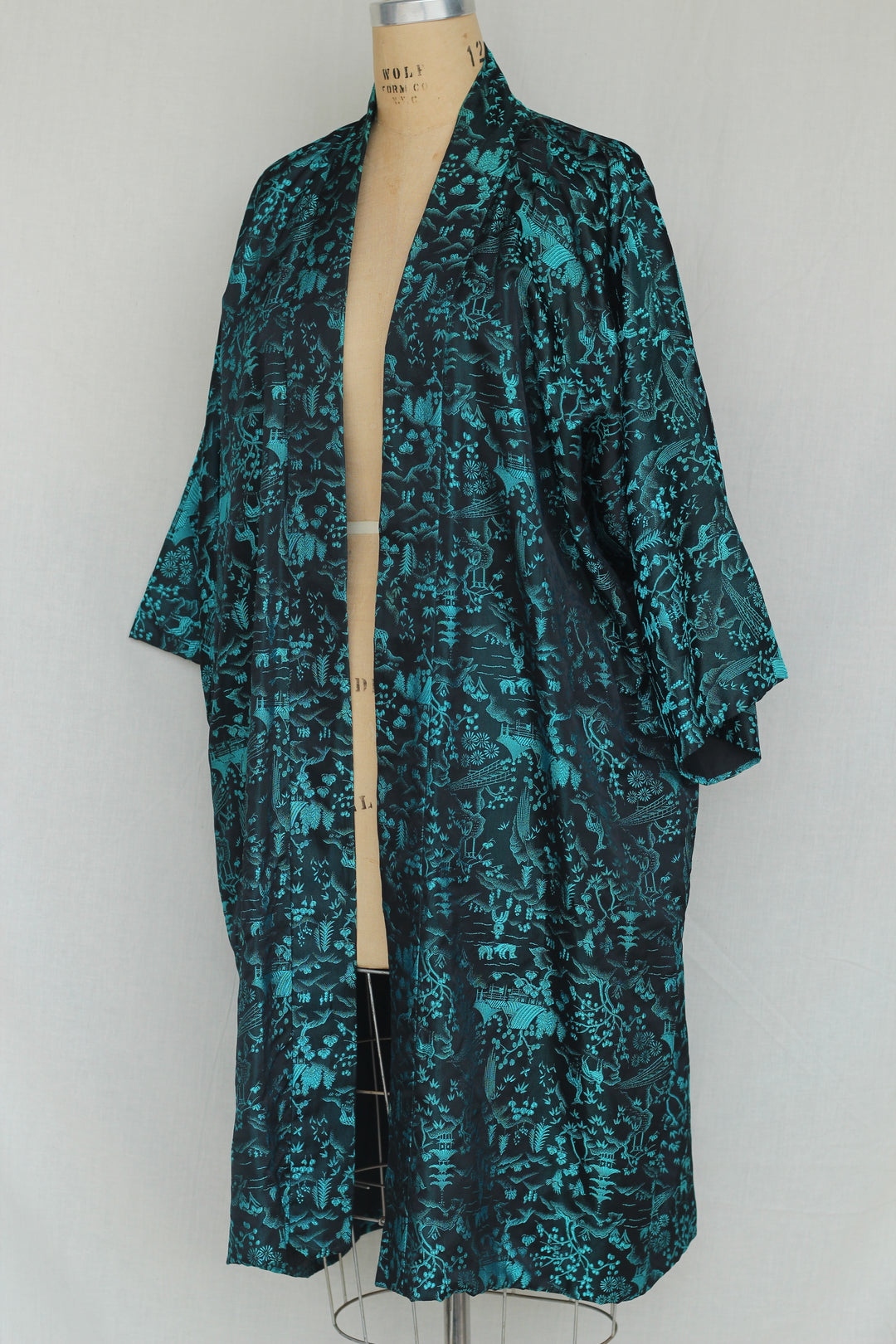 Vintage Turquoise Asian Inspired Kimono Robe Cardigan