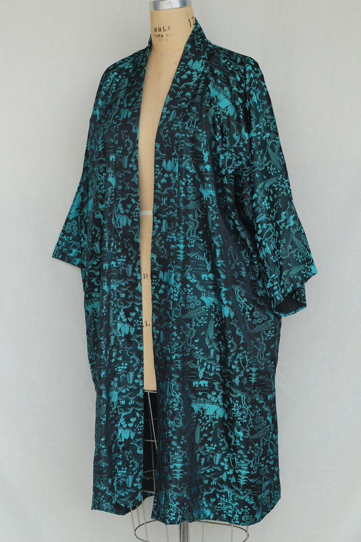 Vintage Turquoise Asian Inspired Kimono Robe Cardigan