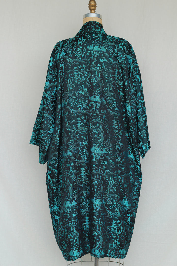 Vintage Turquoise Asian Inspired Kimono Robe Cardigan