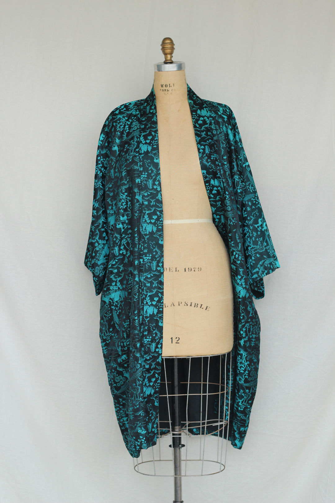 Vintage Turquoise Asian Inspired Kimono Robe Cardigan