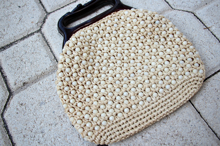 1970s Wicker Beaded Macramé Purse