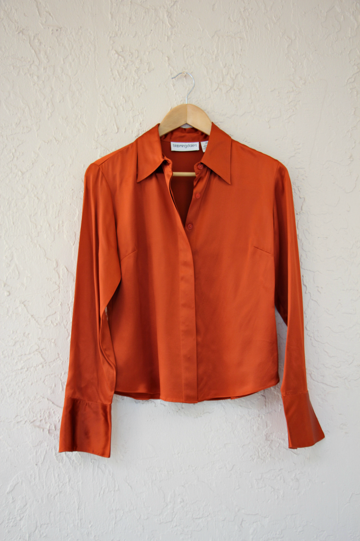 Bloomingdale's Silk Sunrise Button Up Petite Womens Shirt Size 8