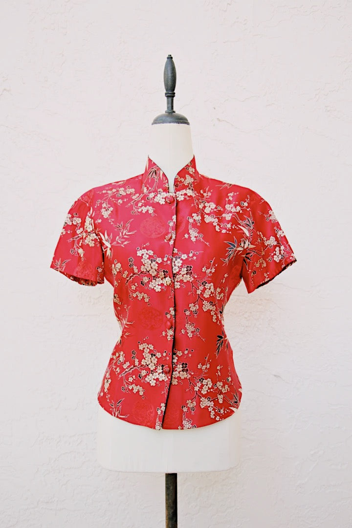 Endeared Promise Vintage Red Asian Top