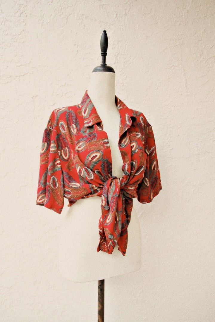 Vintage Red Feather Blouse