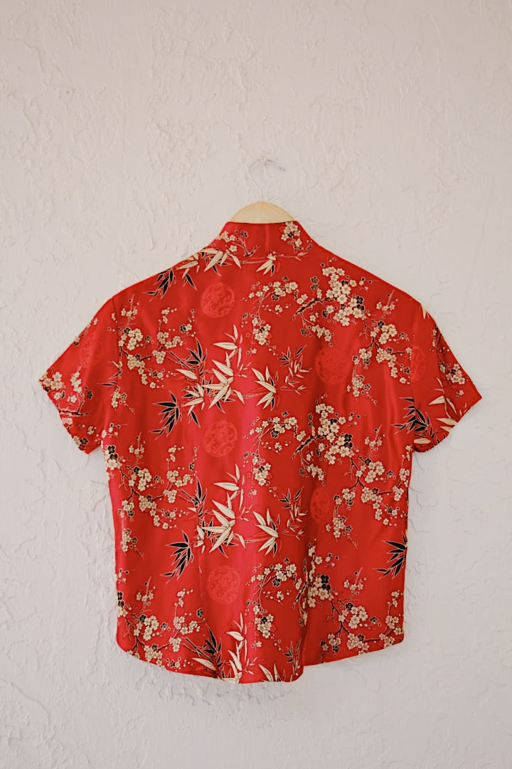 Endeared Promise Vintage Red Asian Top