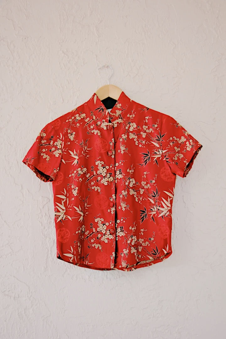 Endeared Promise Vintage Red Asian Top