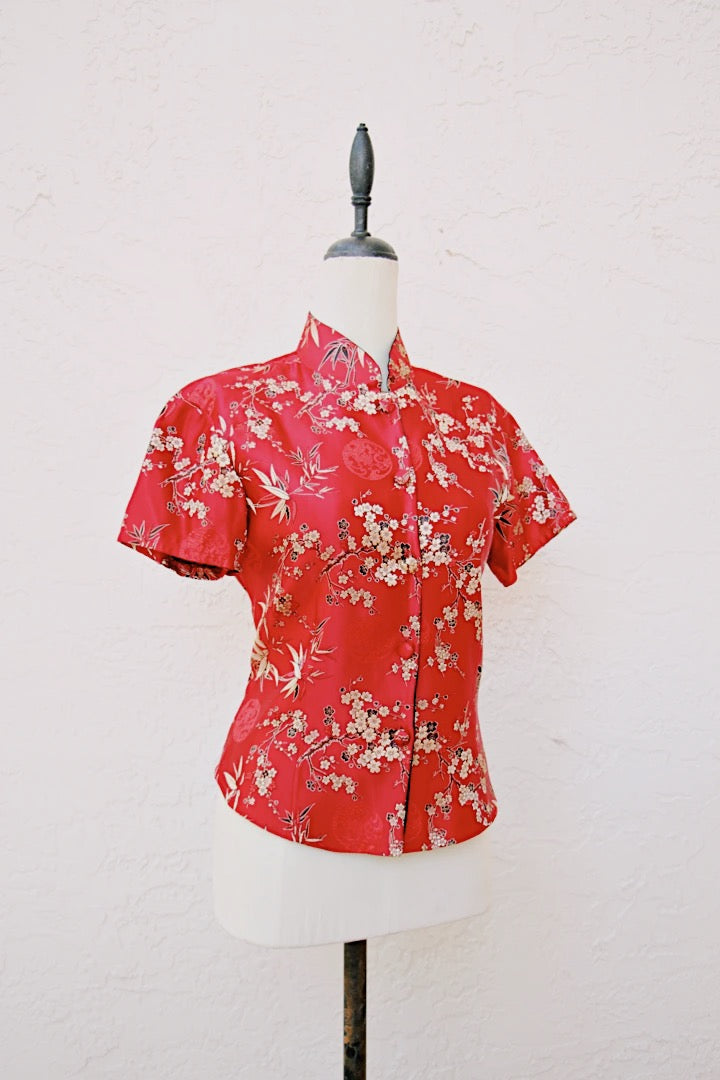 Endeared Promise Vintage Red Asian Top