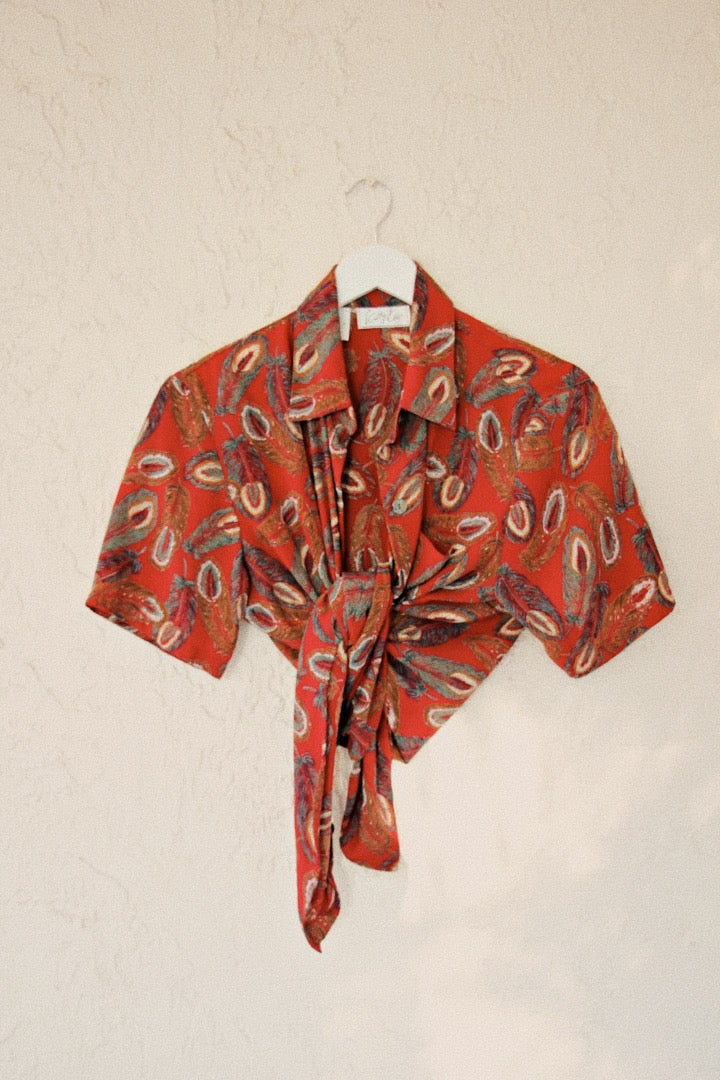 Vintage Red Feather Blouse