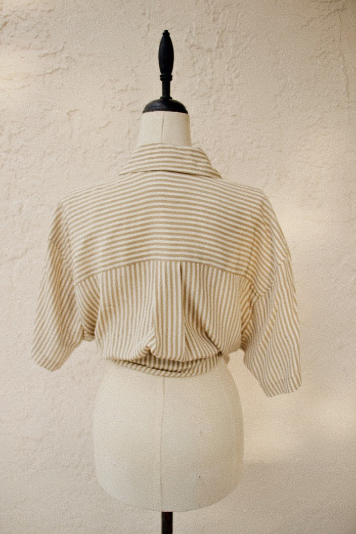 Maggy London Beige Striped Buttoned Down Top