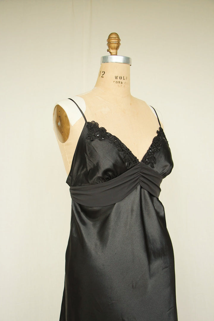 Intimo Donatella Black Intimate Beaded Bust Nightgown Slip Dress