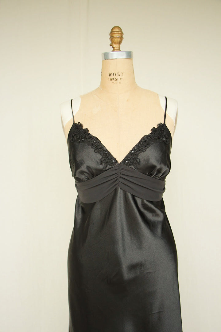 Intimo Donatella Black Intimate Beaded Bust Nightgown Slip Dress