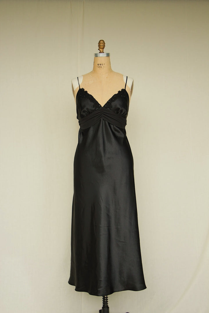 Intimo Donatella Black Intimate Beaded Bust Nightgown Slip Dress