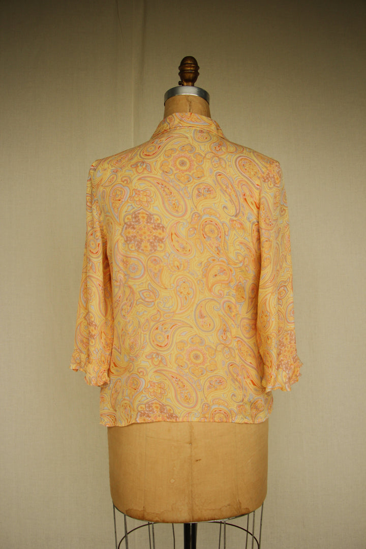 Jaclyn Smith Paisley Silk Hippie Button Up