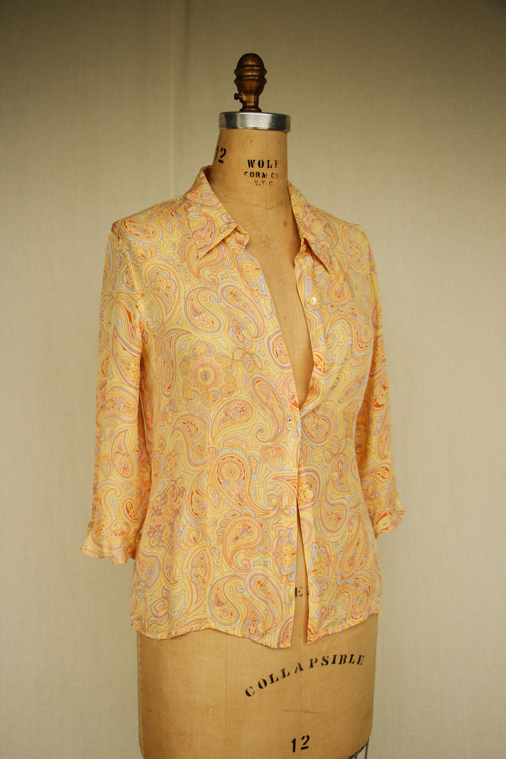 Jaclyn Smith Paisley Silk Hippie Button Up