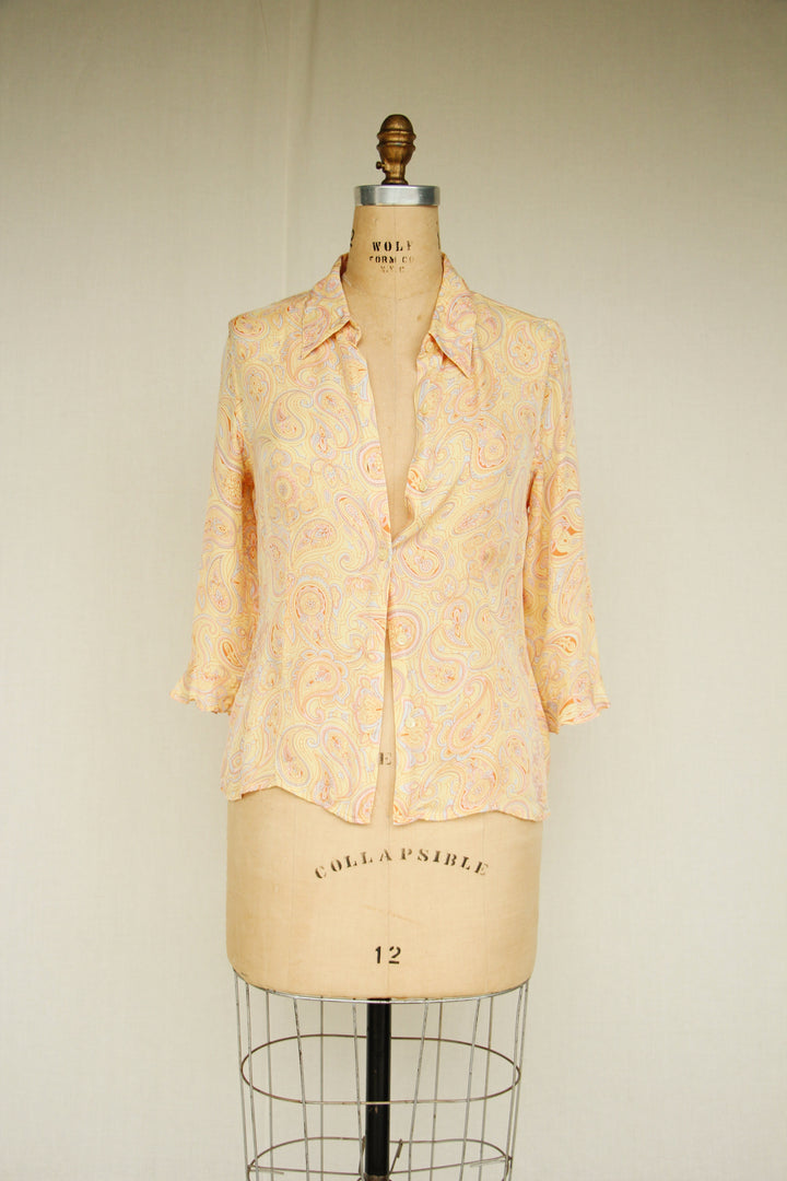 Jaclyn Smith Paisley Silk Hippie Button Up